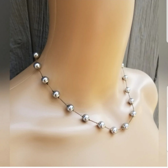 VINTAGE KOREA SILVERTONED FAUX PEARL CHAIN NECKLACE - Picture 2 of 5